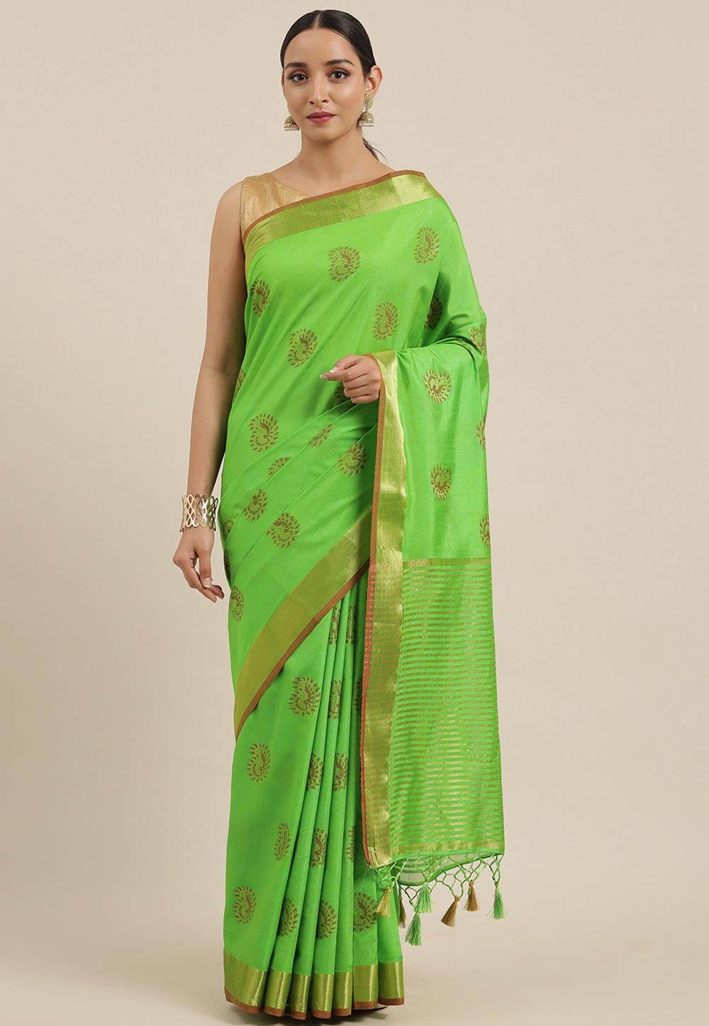 Mysore Silk Saree in Light Green : SNGA3132