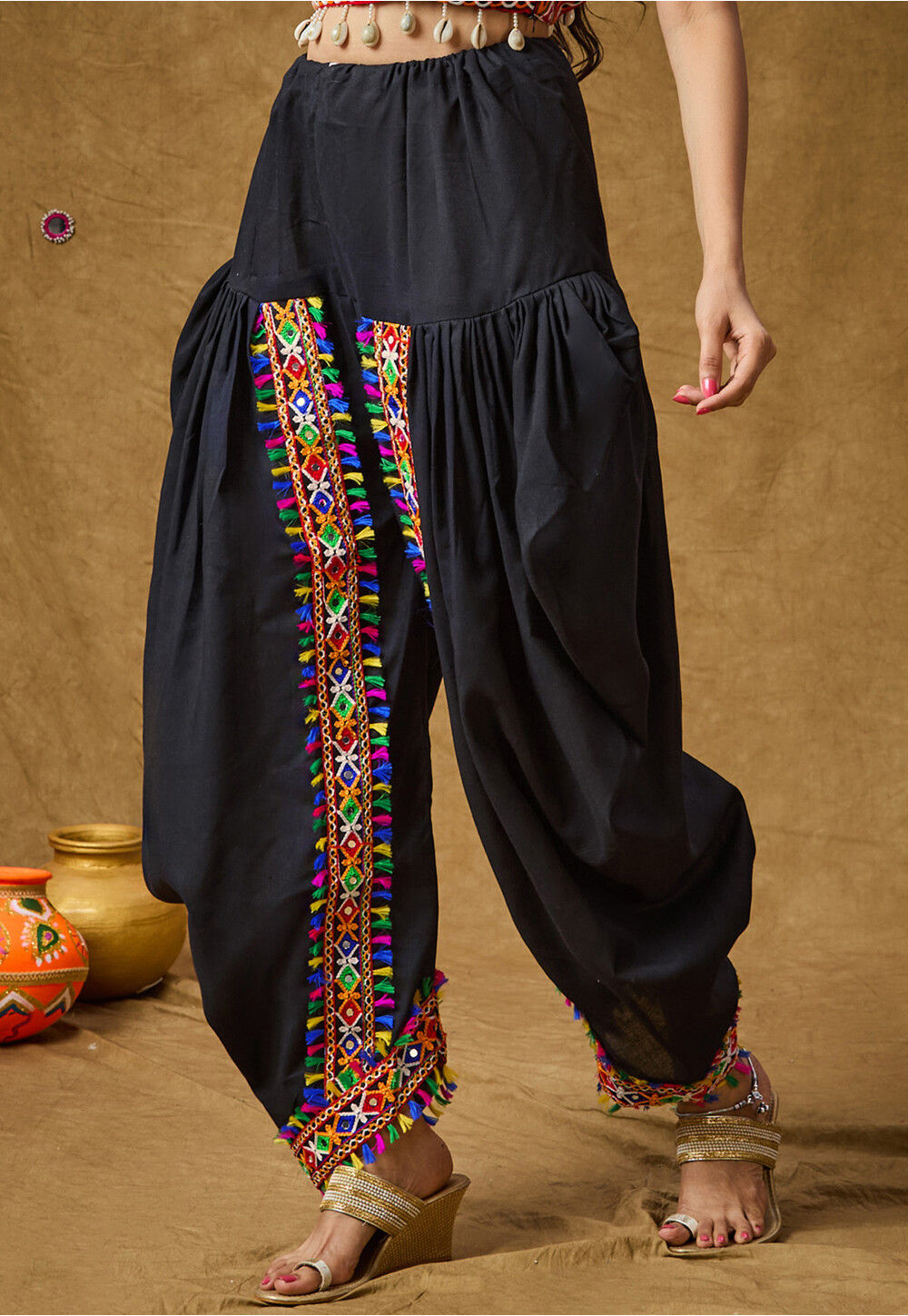 Buy Navratri Special Cotton Rayon Dhoti Pant in Black Online BYD52 Utsav Fashion