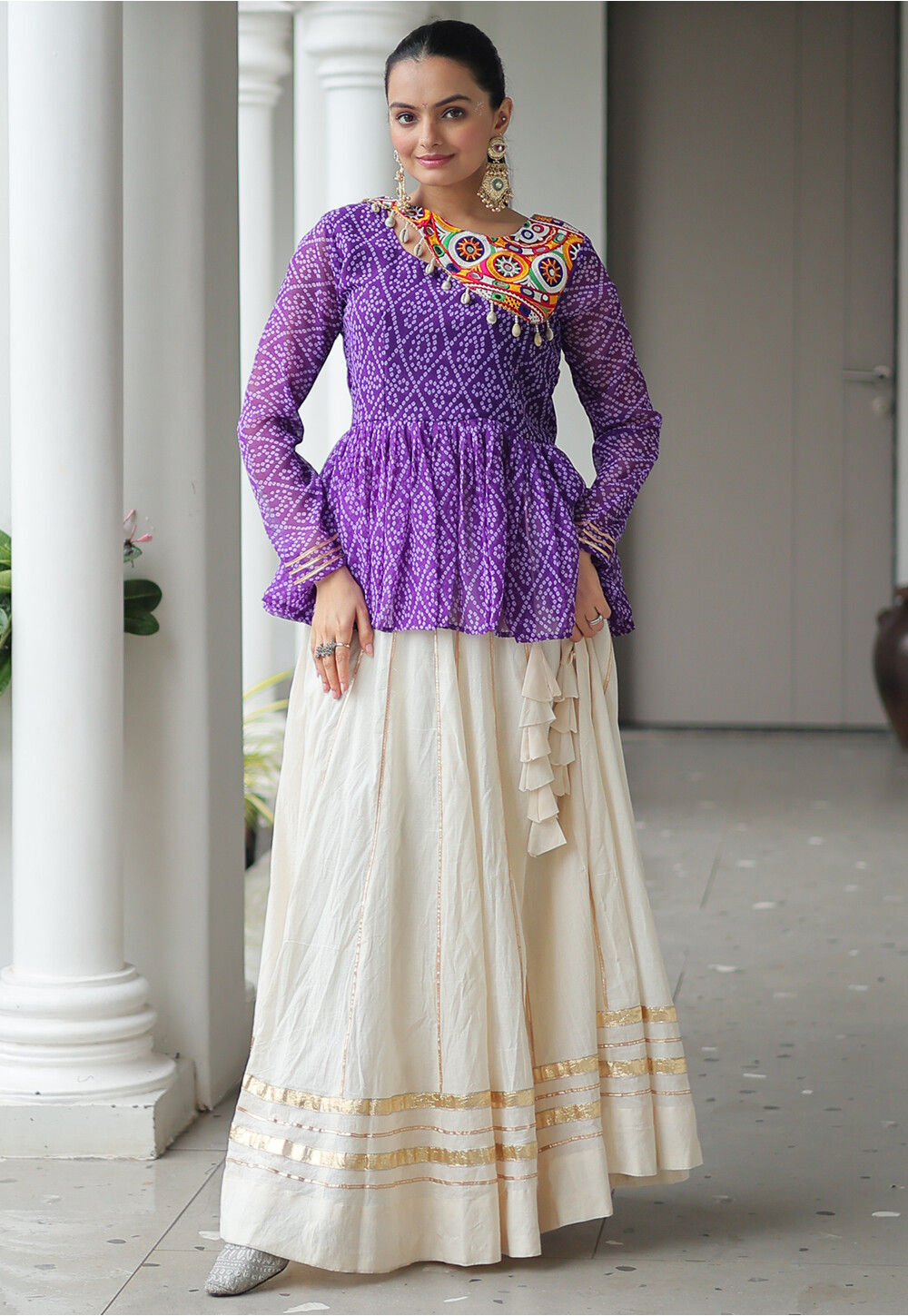 Buy Navratri Special Georgette Peplum Top Set in Purple Online