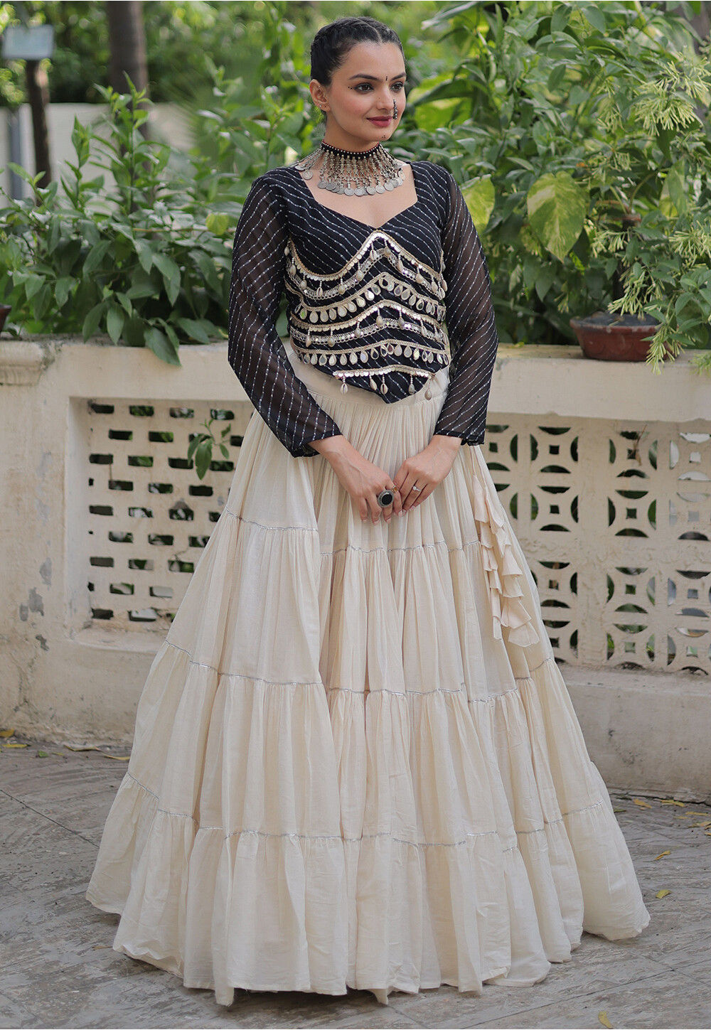 Moni 5046 White Color Kora Cotton Navratri Lehenga Choli Collection