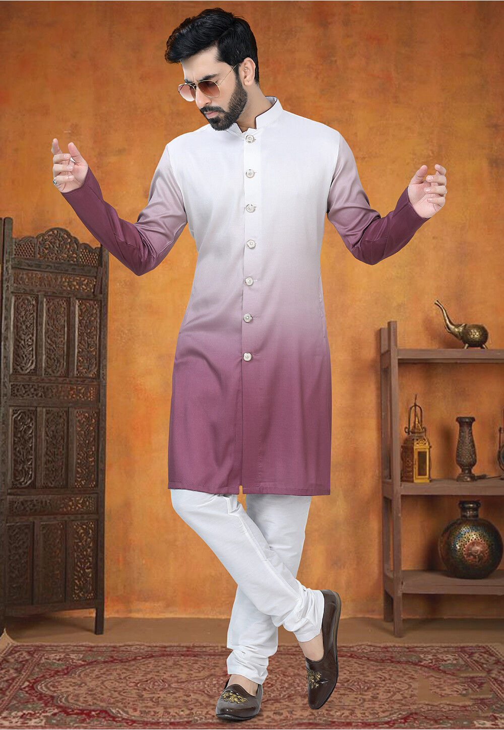 Buy Ombre Art Silk Kurta Set in Pink Online MUY2121 Utsav Fashion