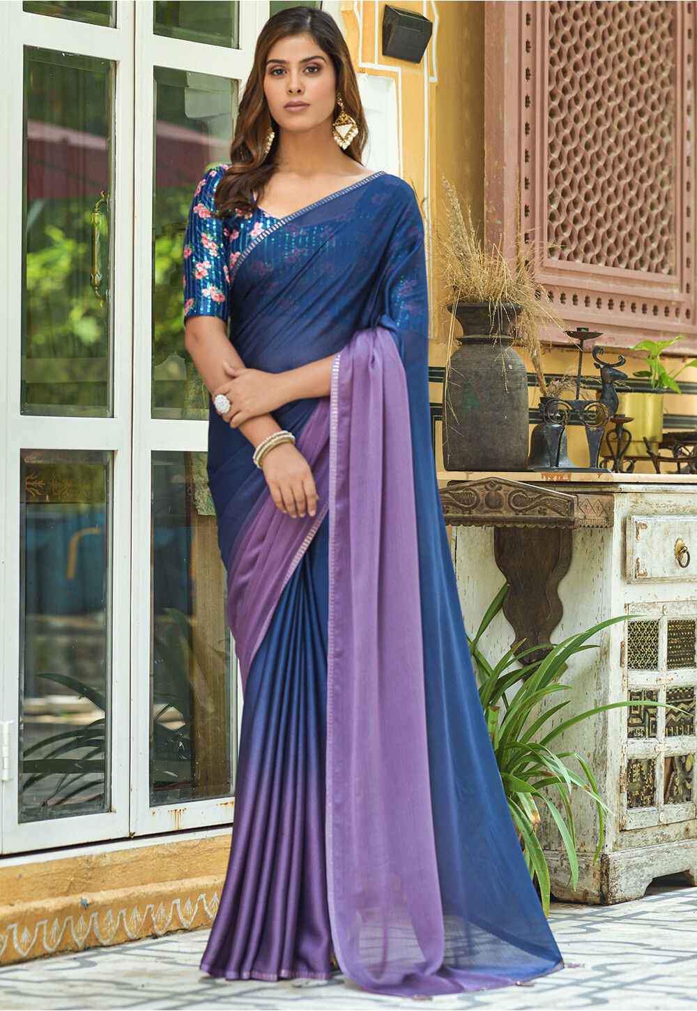 Navy Blue Georgette Saree