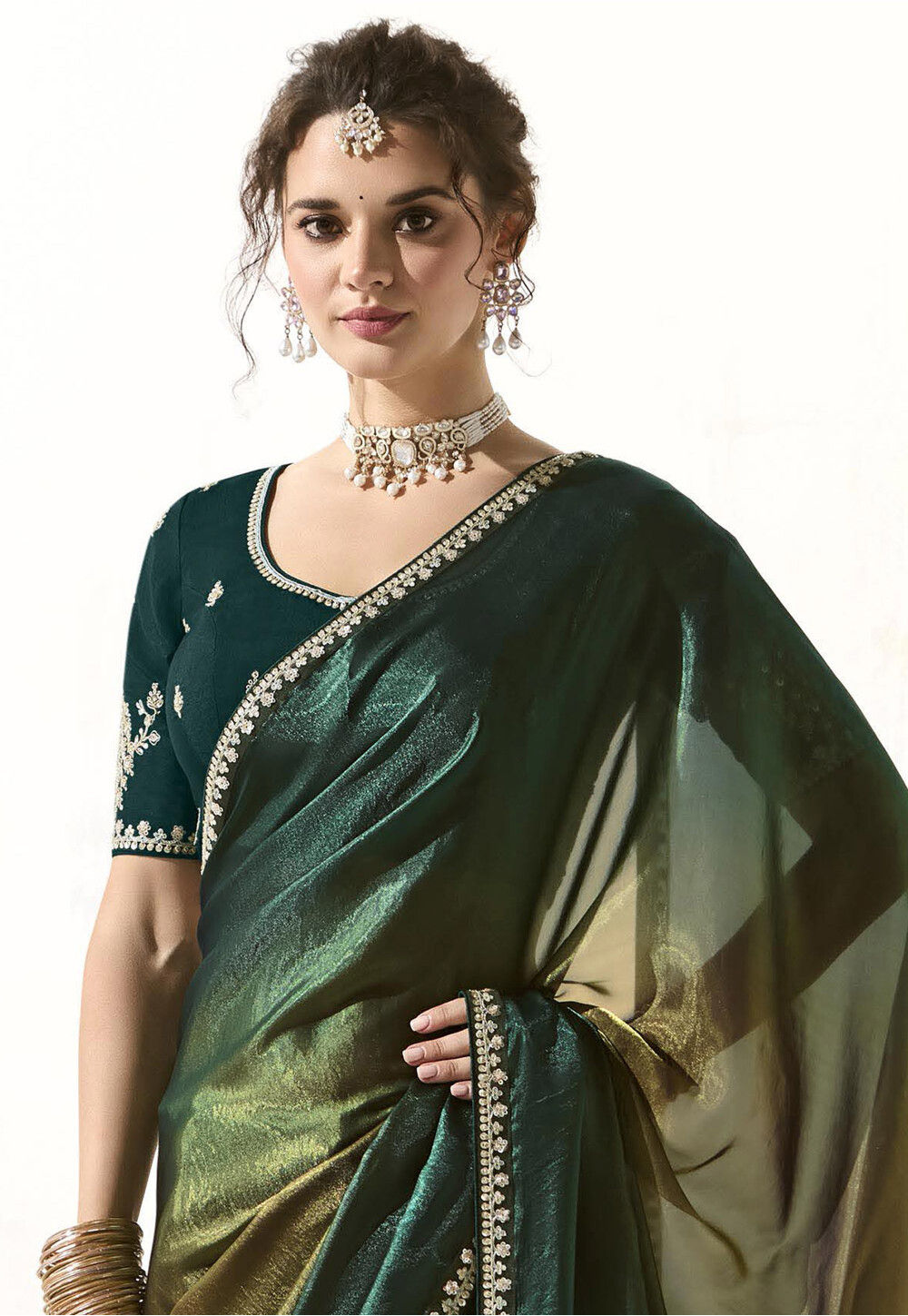 Jade Green Ombre Organza Saree
