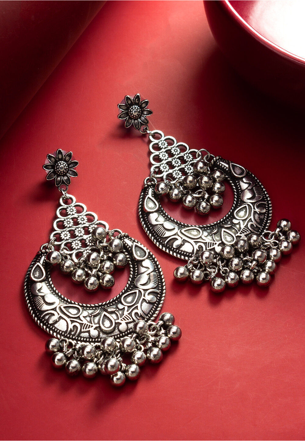 Multicolor - Saanjh Bela Peacock Chandbali Oxidised Earrings