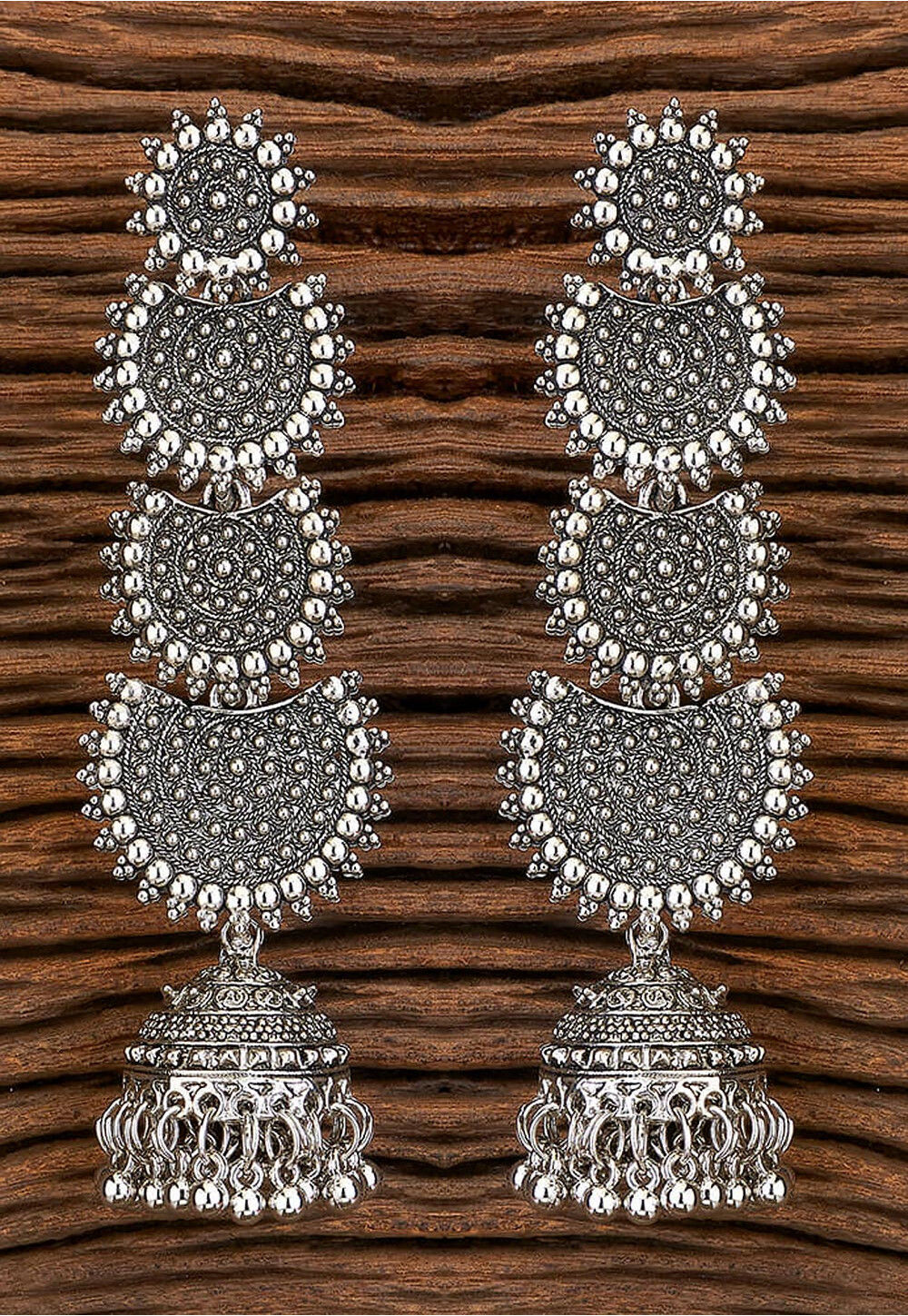 Ethnic Silver Oxidised Style Boho Jhumka Earrings For Women