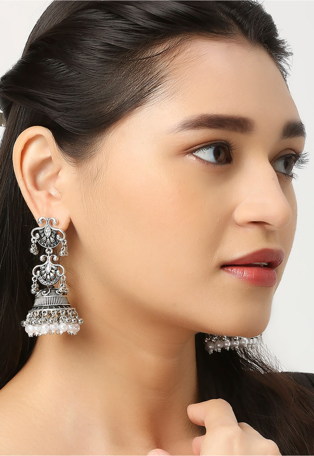 Ethnic Silver Oxidised Style Dangle Jhumka Earrings For Women main image 0