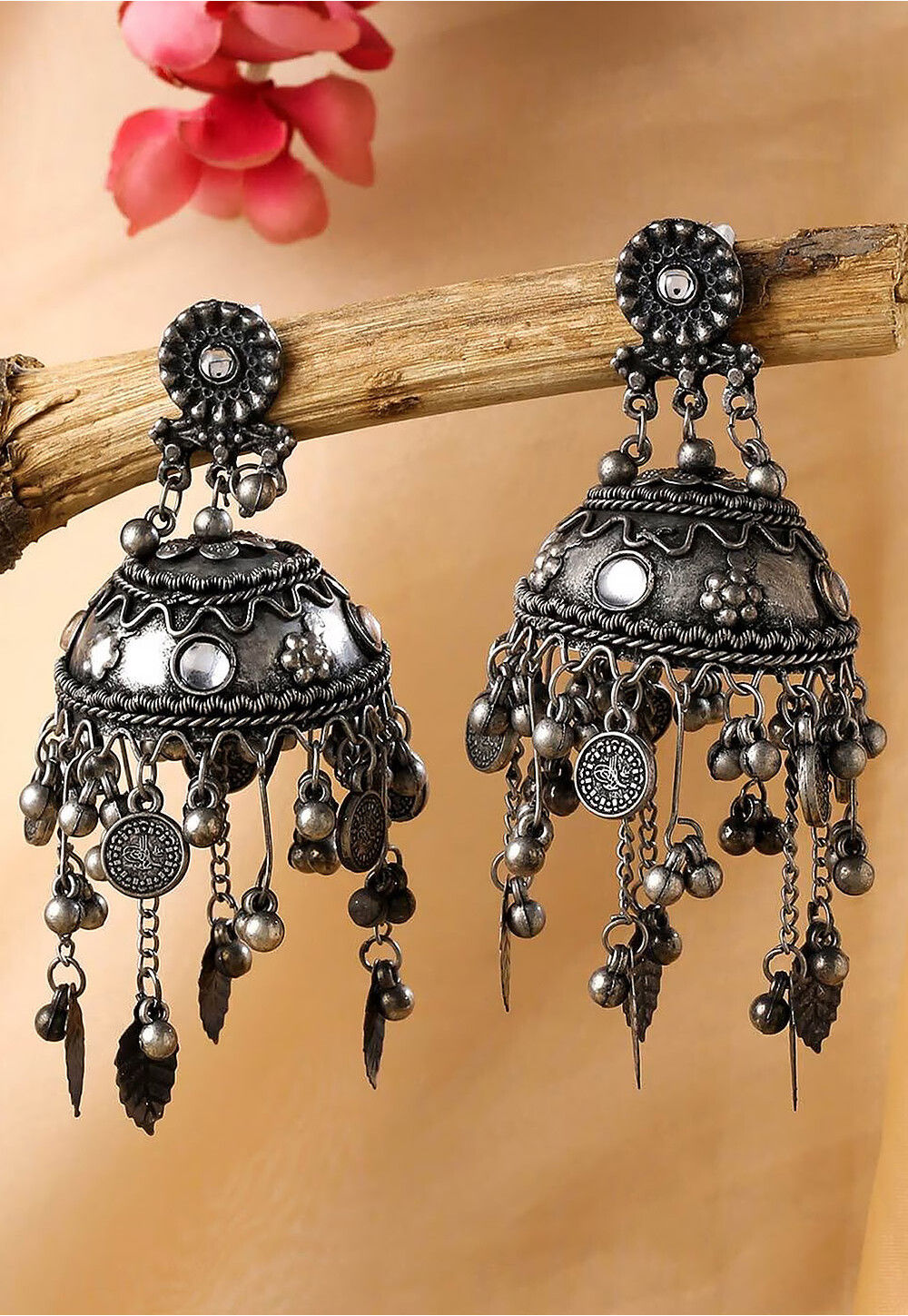 Ethnic Silver Oxidised Style Dangle Jhumka Earrings For Women main image 1