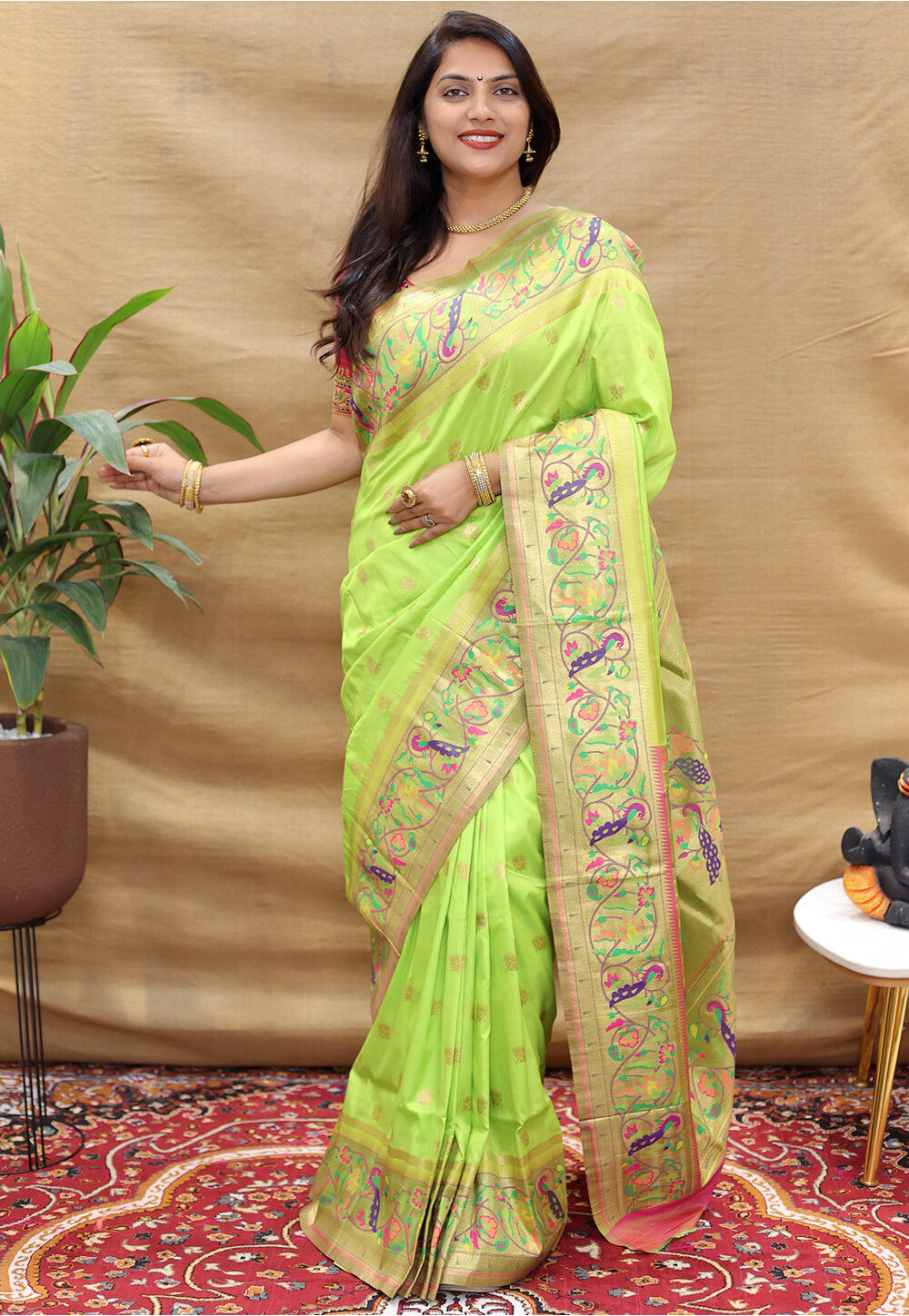 Buy Light Green Silk Traditional Wear Paithani Saree Online From Wholesale  Salwar.