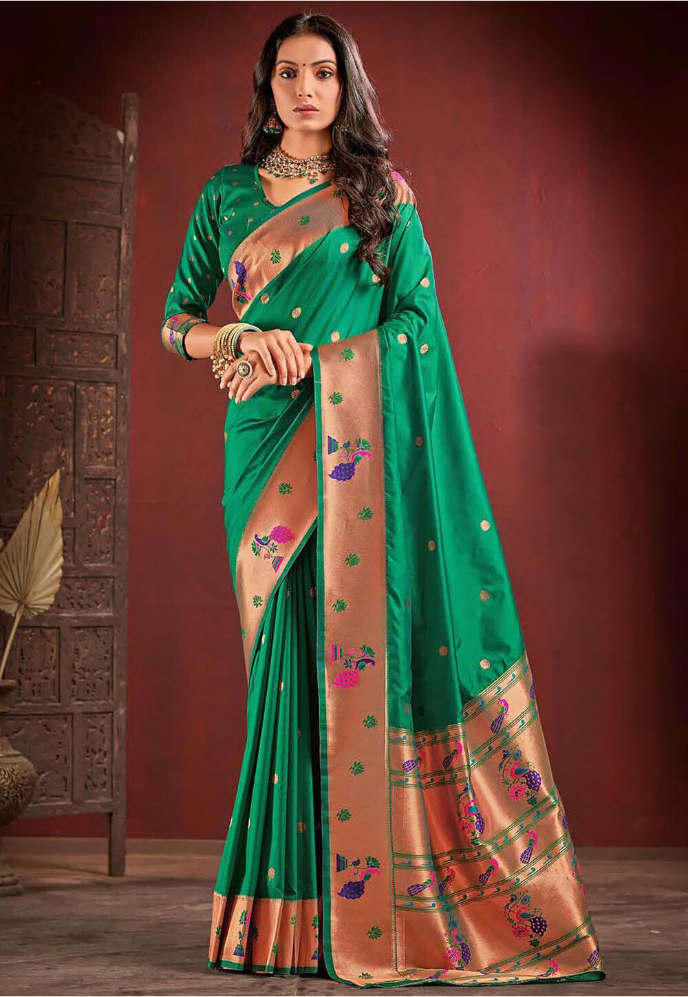 Buy Yellow & Green Paithani Saree Online : ID 6347 | Zari Butta