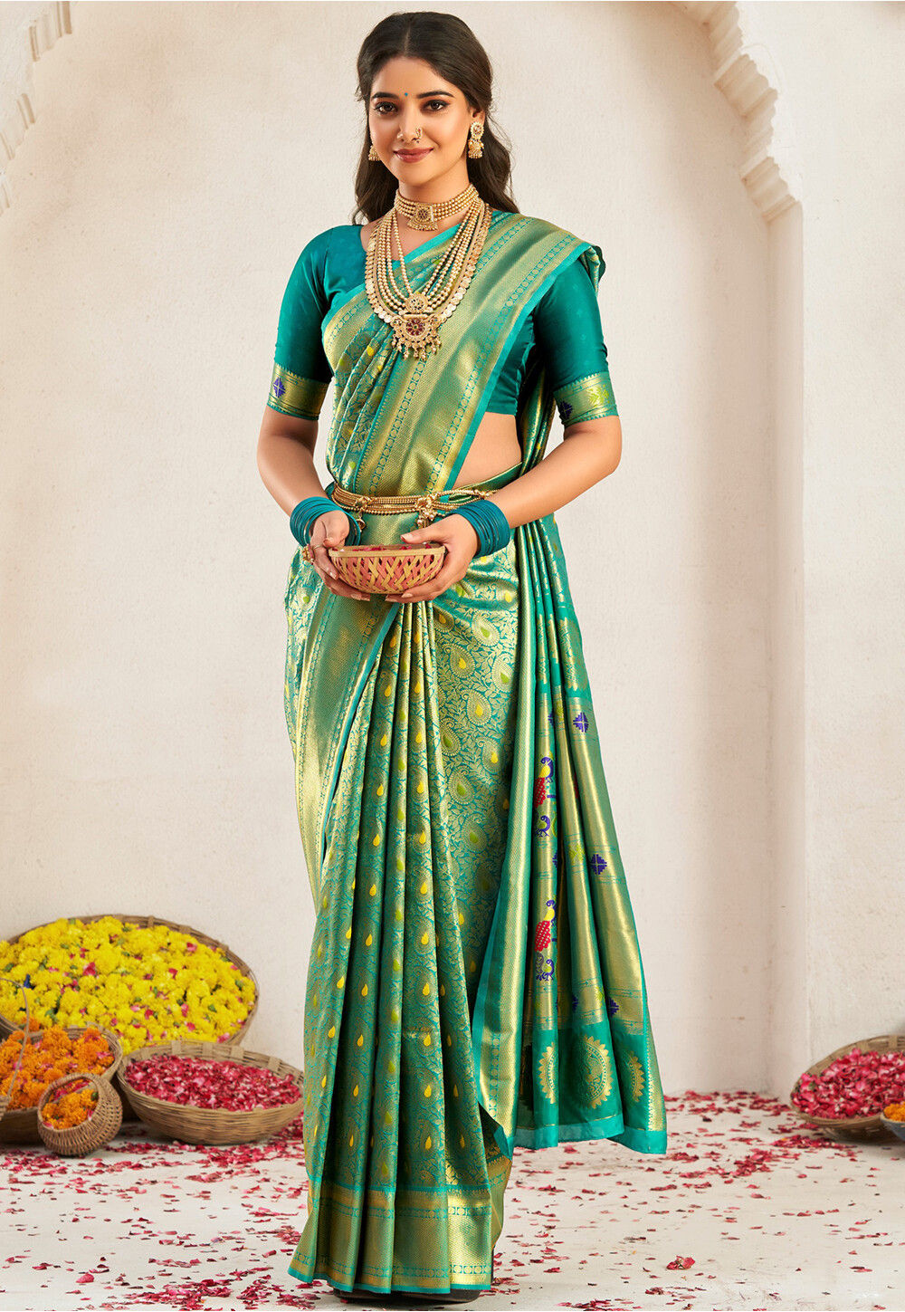 Light Green Paithani Saree With Zari Weaving Work | Light green blouse,  Saree collection, Silk sarees