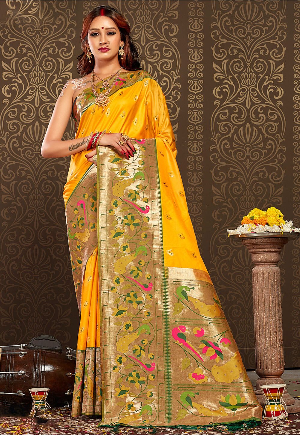 Susurrous Yellow Pure Paithani Silk Saree With Splendorous Blouse Piec –  LajreeDesigner