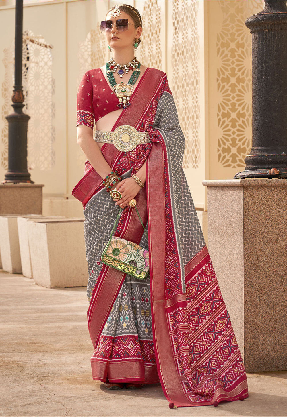 Super Poly Viscose Silk Saree with Traditional Patola Design main image 0