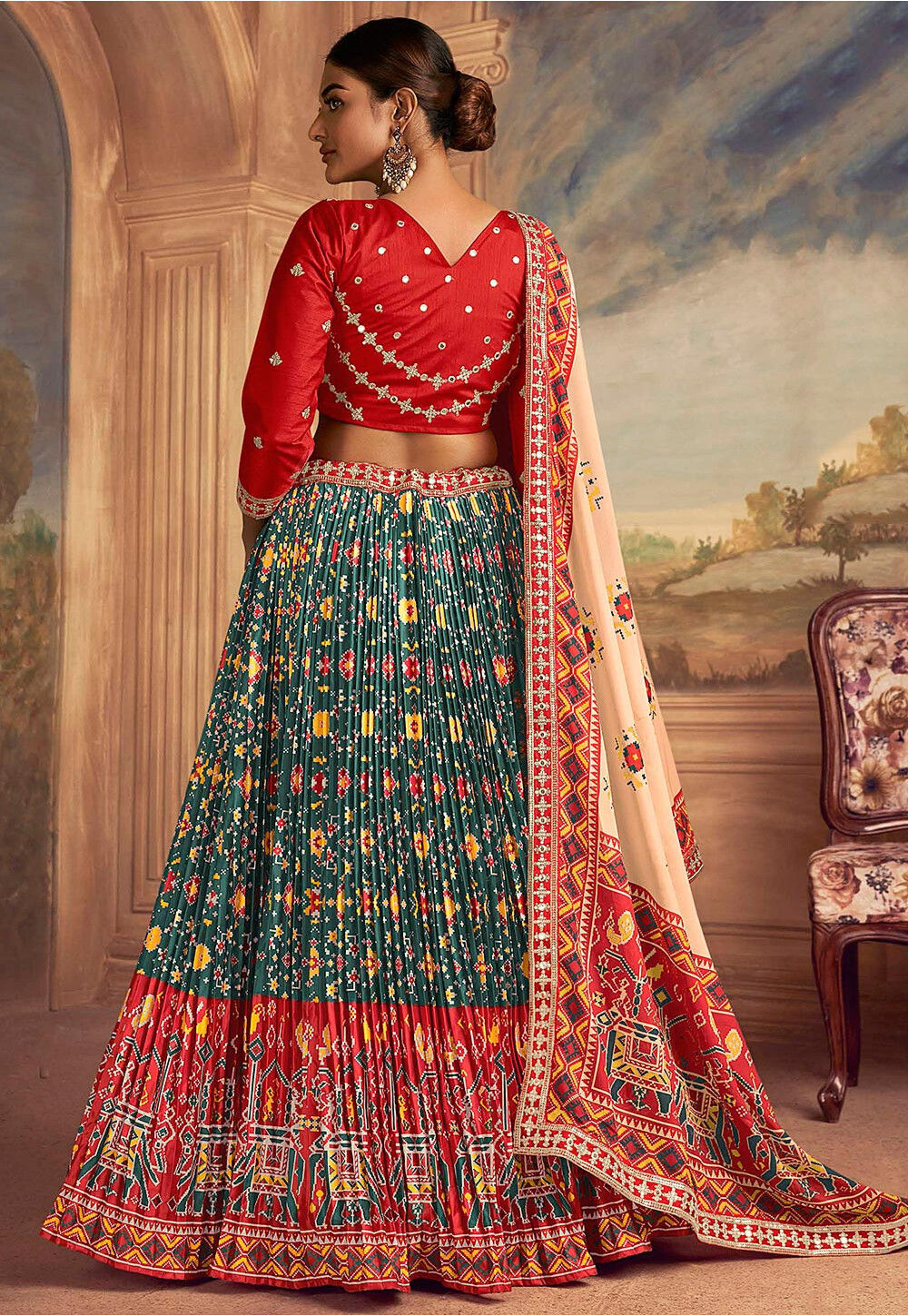 Teal Blue-Purple Patola Woven Silk Lehenga