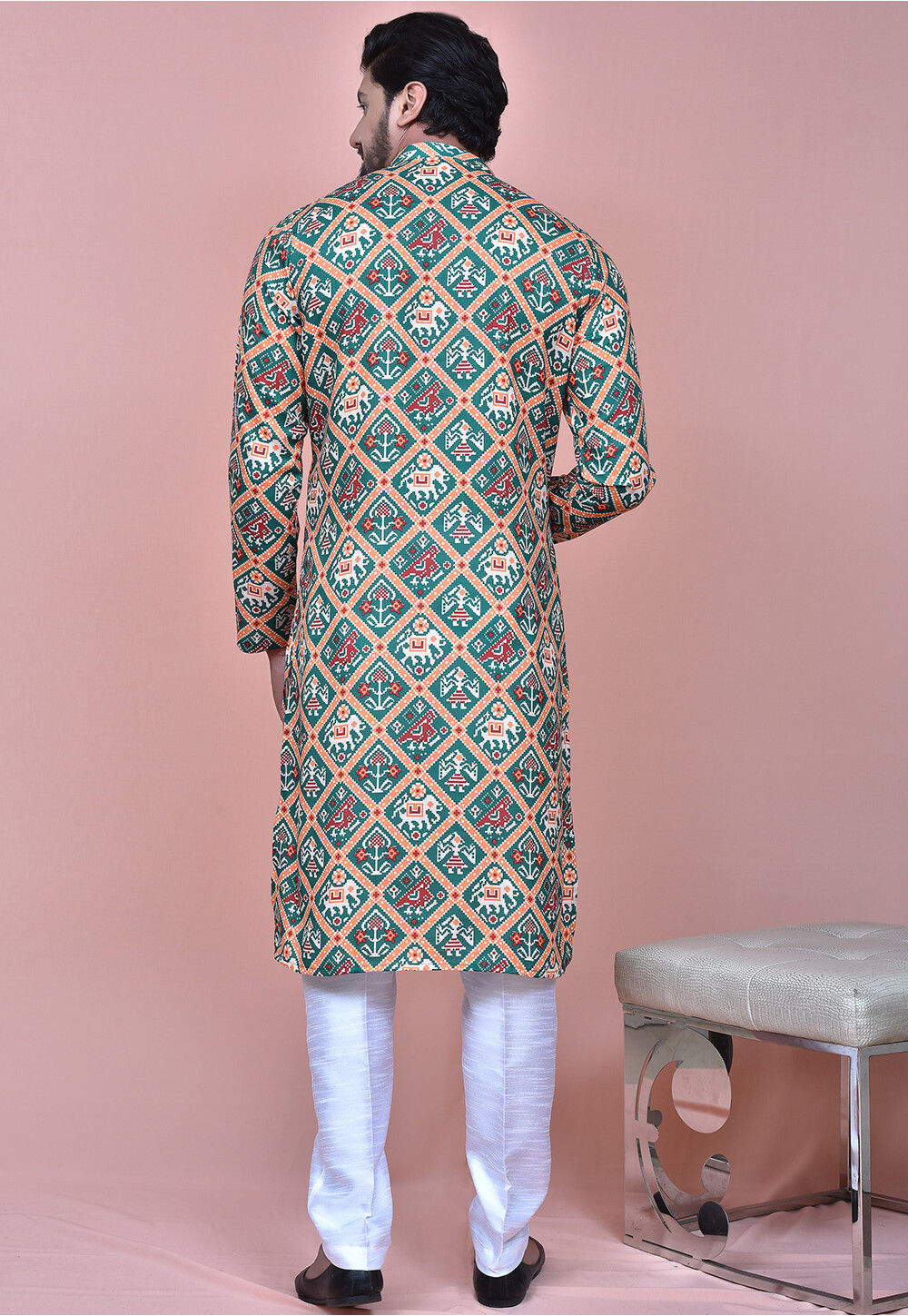 Pink Patola Print Button Down Cotton Kurta