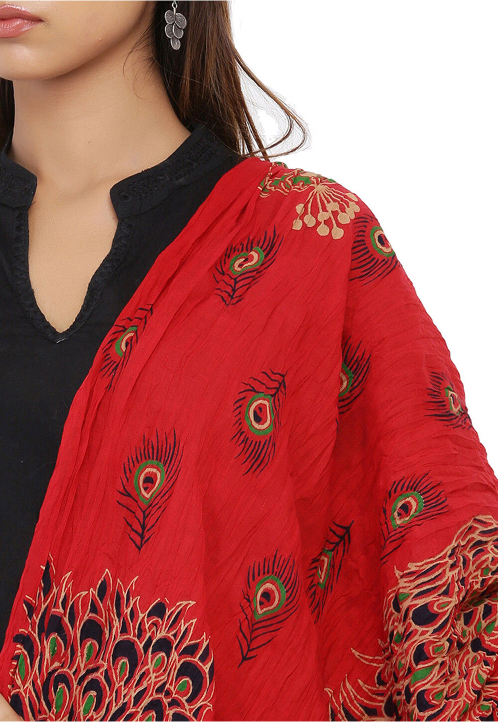 Buy Peacock Printed Pure Cotton Dupatta in Red Online : BRJ790 - Utsav ...