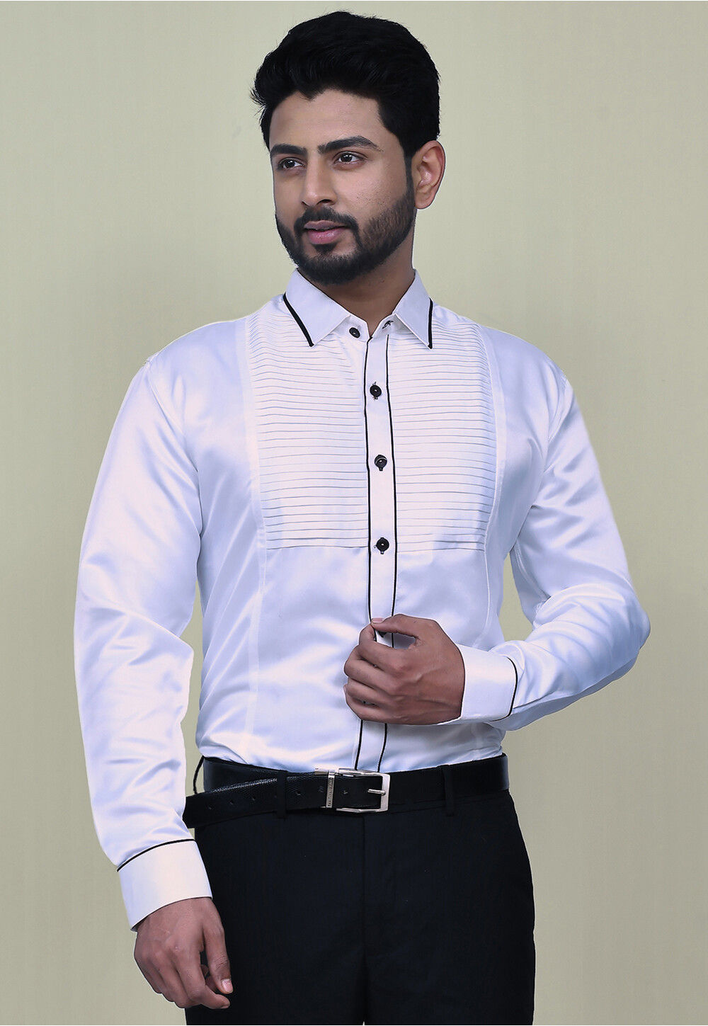 Buy Pintucks Satin Shirt in White Online : MTX2626 - Utsav Fashion