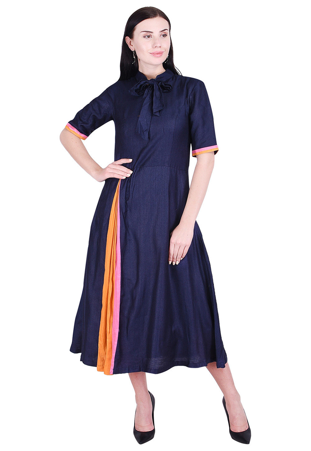 Buy Plain Art Silk A Line Dress in Navy Blue Online : TJW1018 - Utsav ...