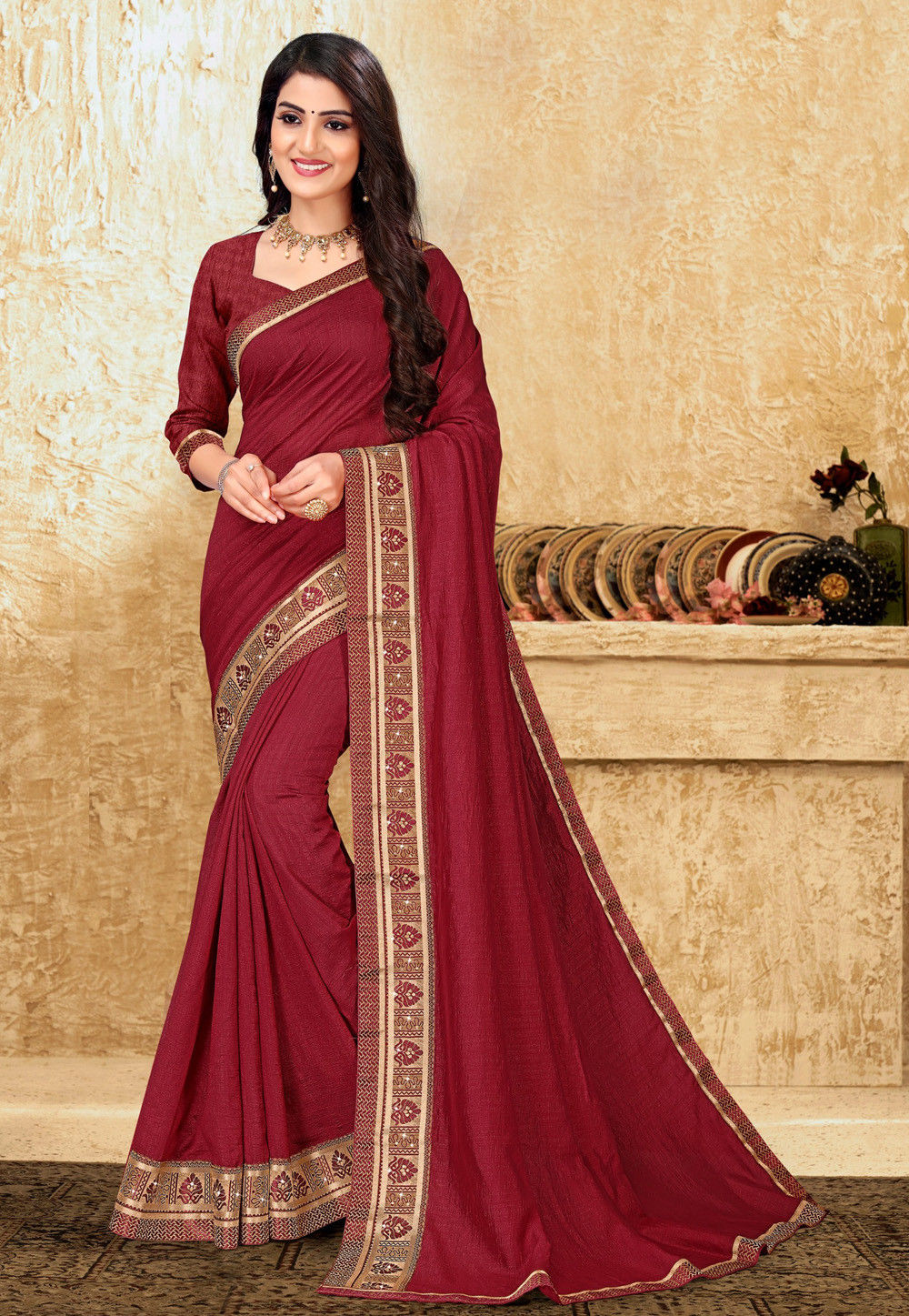 dark maroon plain narayanpet cotton saree with plain blouse