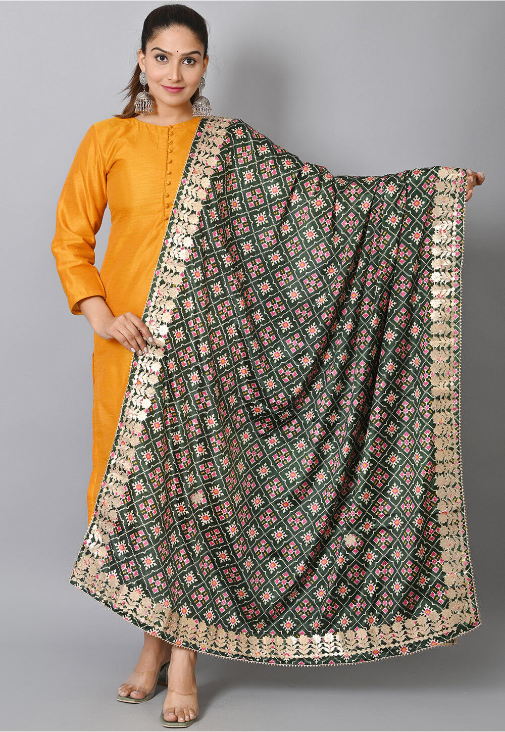 Plain Art Silk Straight Suit with Patola Dupatta in Mustard : KJN4175