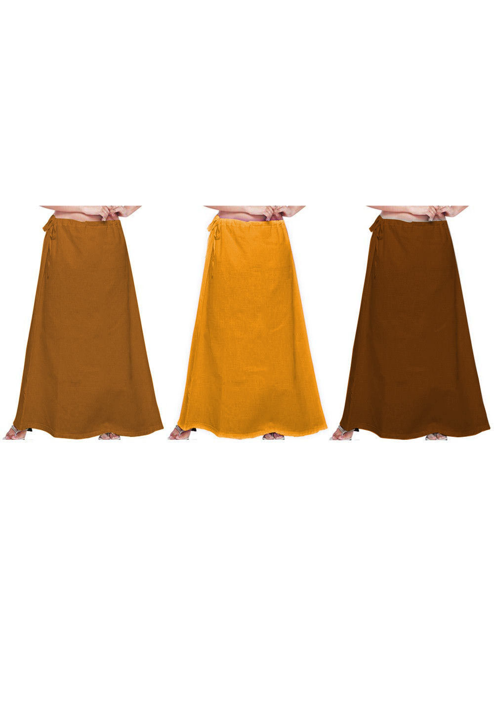 Plain Combo of Cotton Petticoats in Yellow, Brown : UUX534