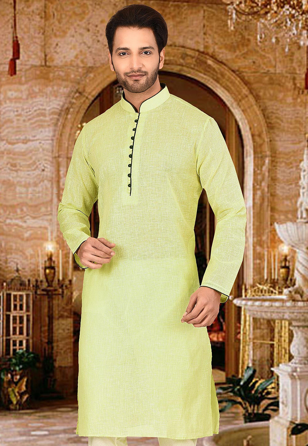 Buy Plain Cotton Kurta in Light Green Online MLC577 Utsav Fashion