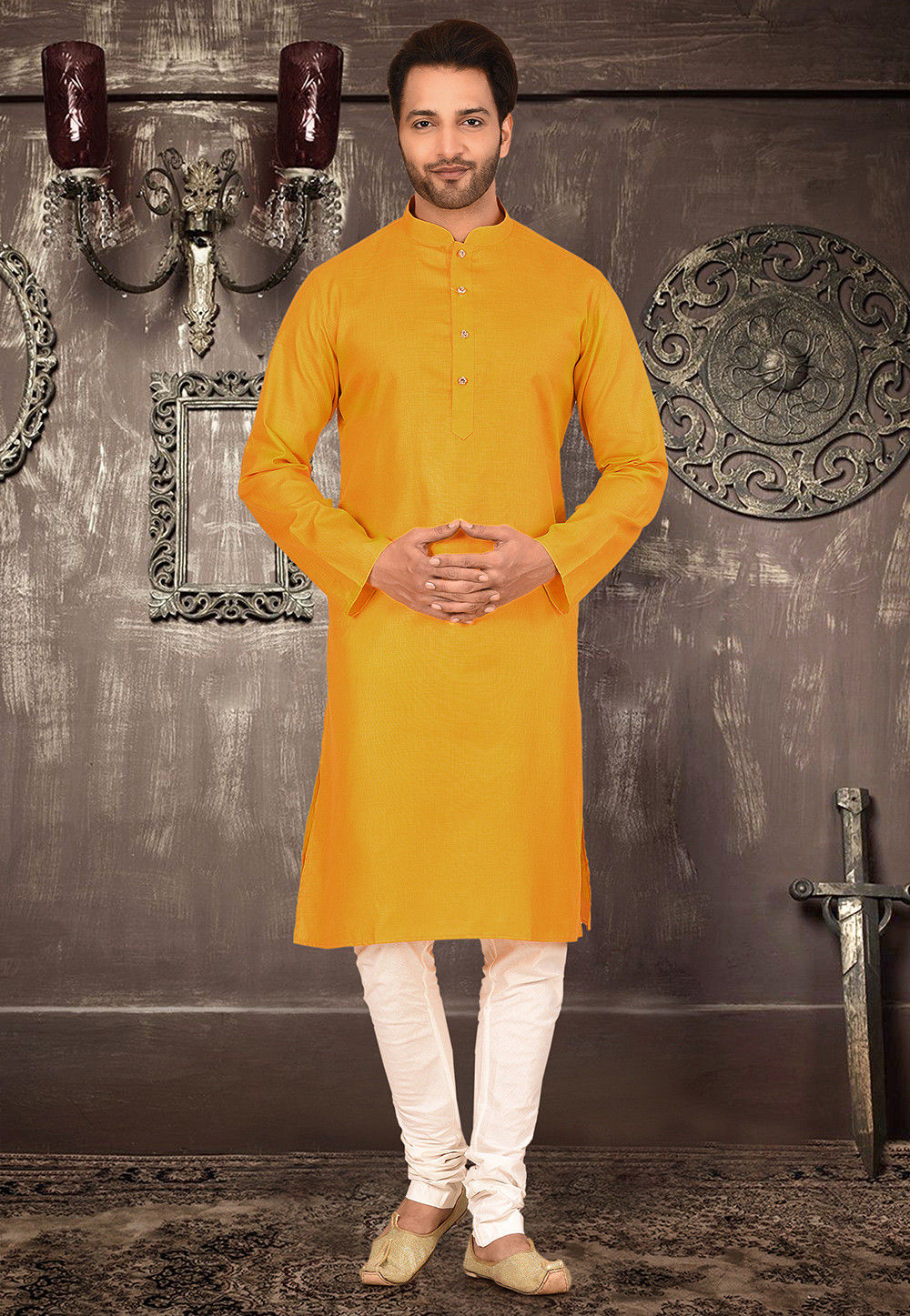 Buy Plain Cotton Kurta Set in Light Orange Online : MLC281 - Utsav Fashion