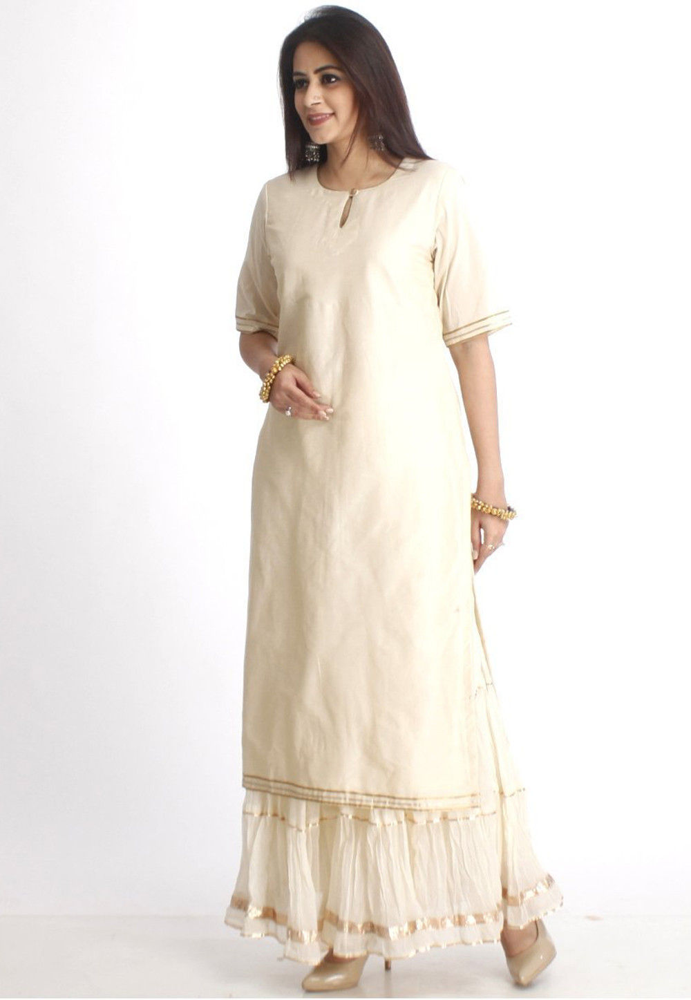 Buy Plain Cotton Silk Pakistani Suit in Off White Online KNV205