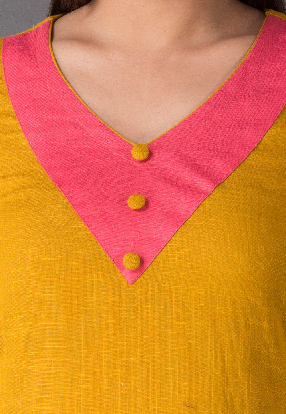 Plain Cotton Slub A Line Suit in Mustard : KJN3106
