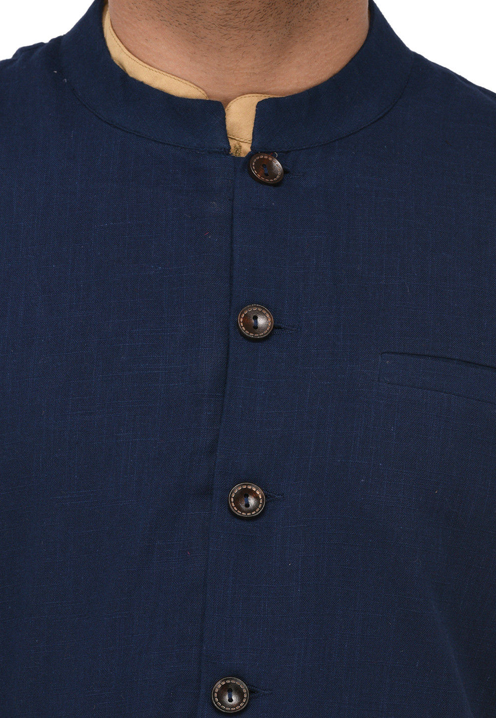 Plain Cotton Slub Nehru Jacket in Navy Blue : MGZ3