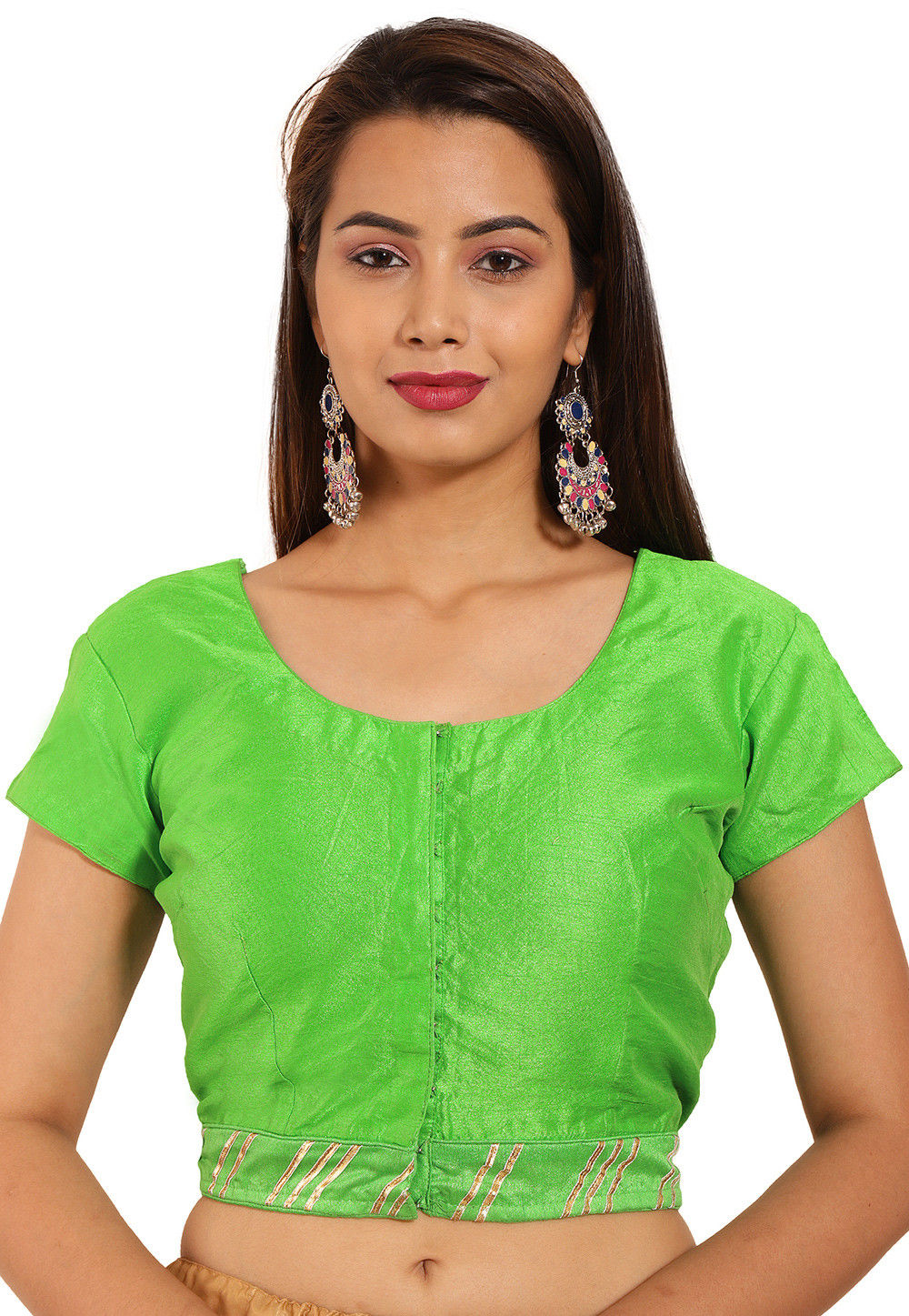 Plain Dupion Silk Blouse in Light Green : UJN551