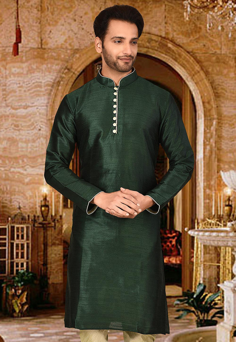 Green Pea Kurta Dupion Raw Silk Pant main image 0