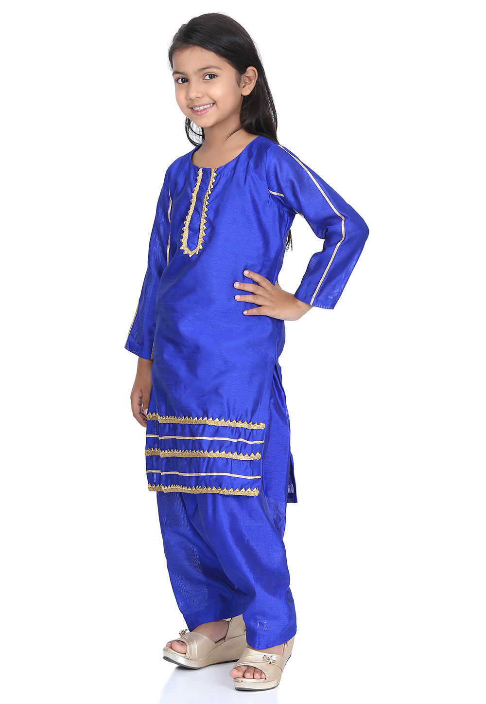 Plain Dupion Silk Punjabi Suit in Royal Blue : UFX248