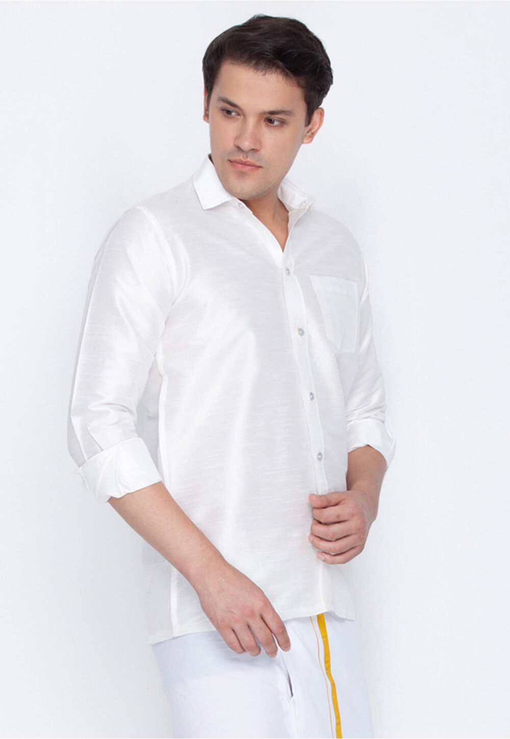 Buy Plain Dupion Silk Shirt in White Online MTE774 Utsav Fashion
