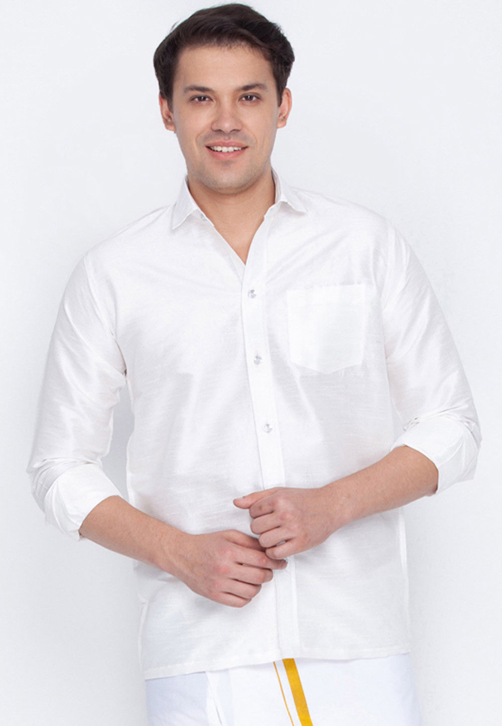Plain white silk shirt clearance