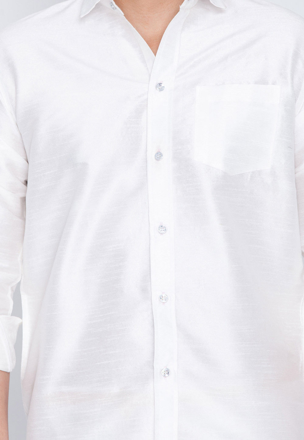 Plain Dupion Silk Shirt in White : MTR1682