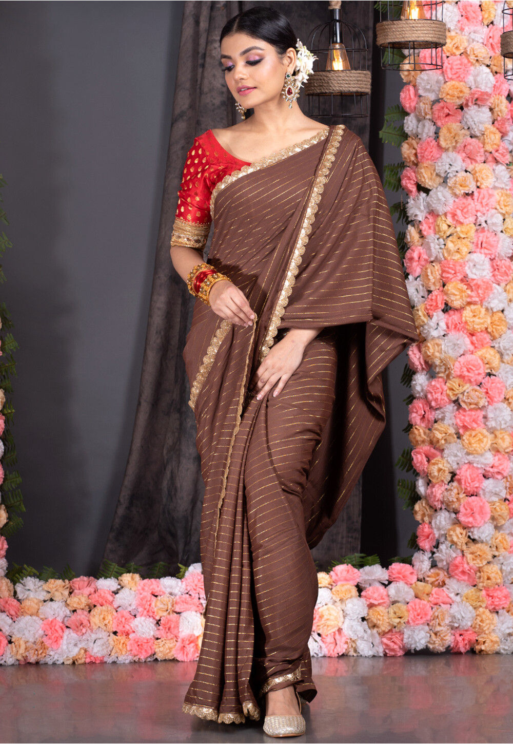 Brown Colour Pure Soft Silk Saree With Twirling Blouse Piece – TULIP  DESIGNER