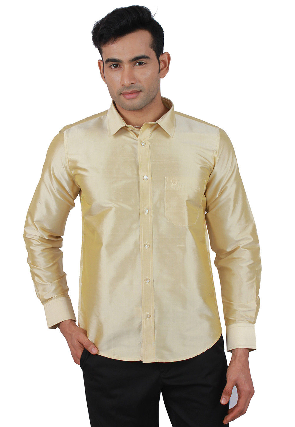 Plain Pure Raw Silk Shirt in Cream : MXT97