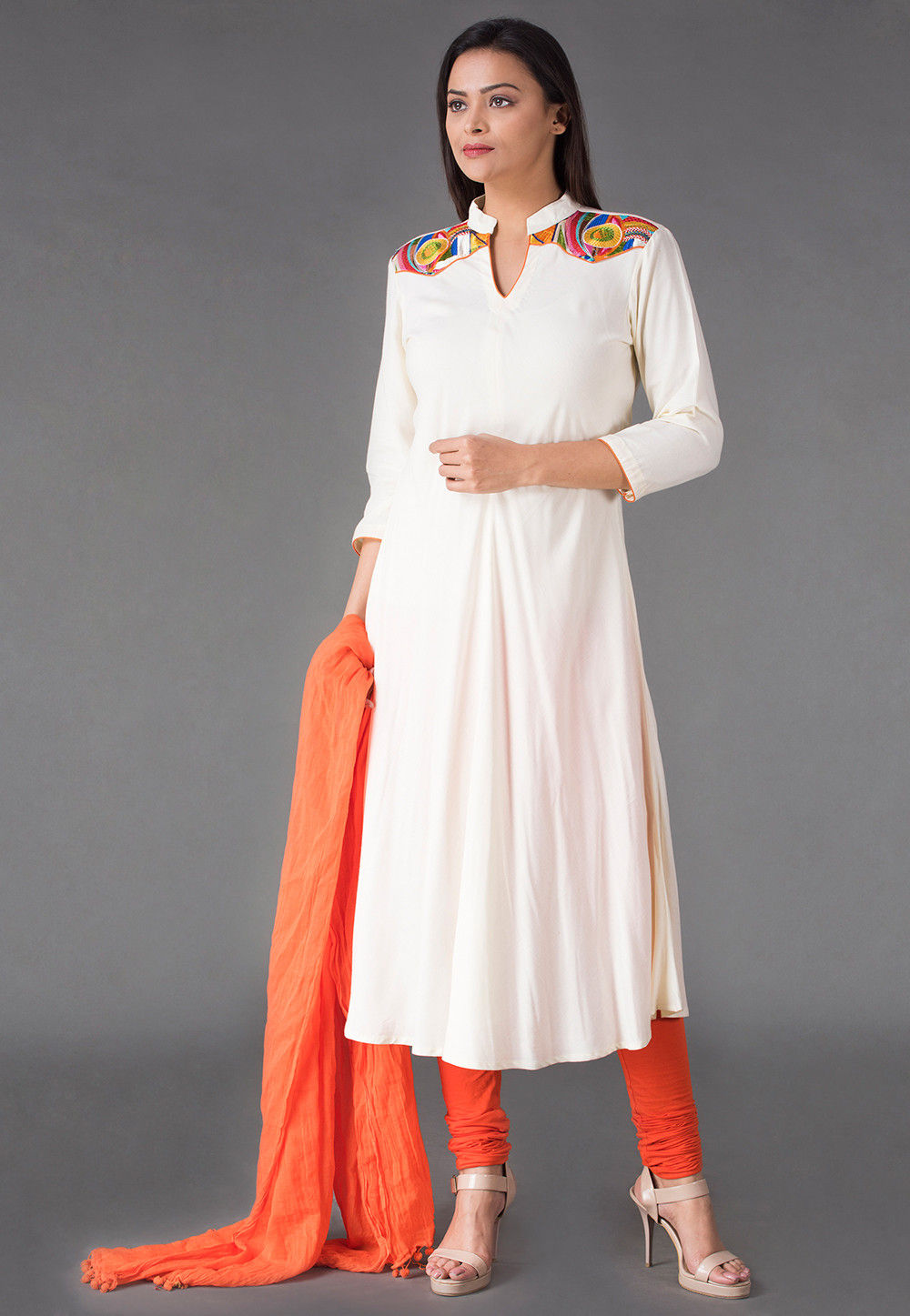 plain white anarkali