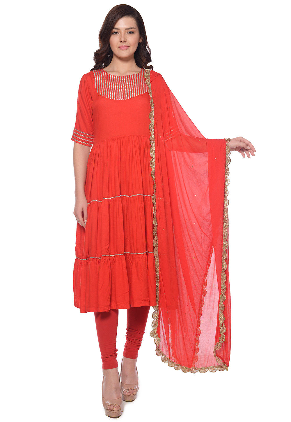 Biba red top anarkali suit