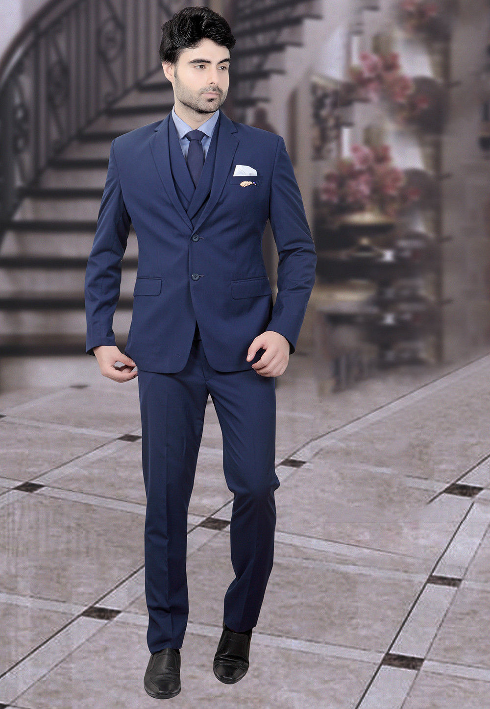 Buy Plain Terry Rayon Suit in Dark Blue Online : MHG1261 - Utsav Fashion