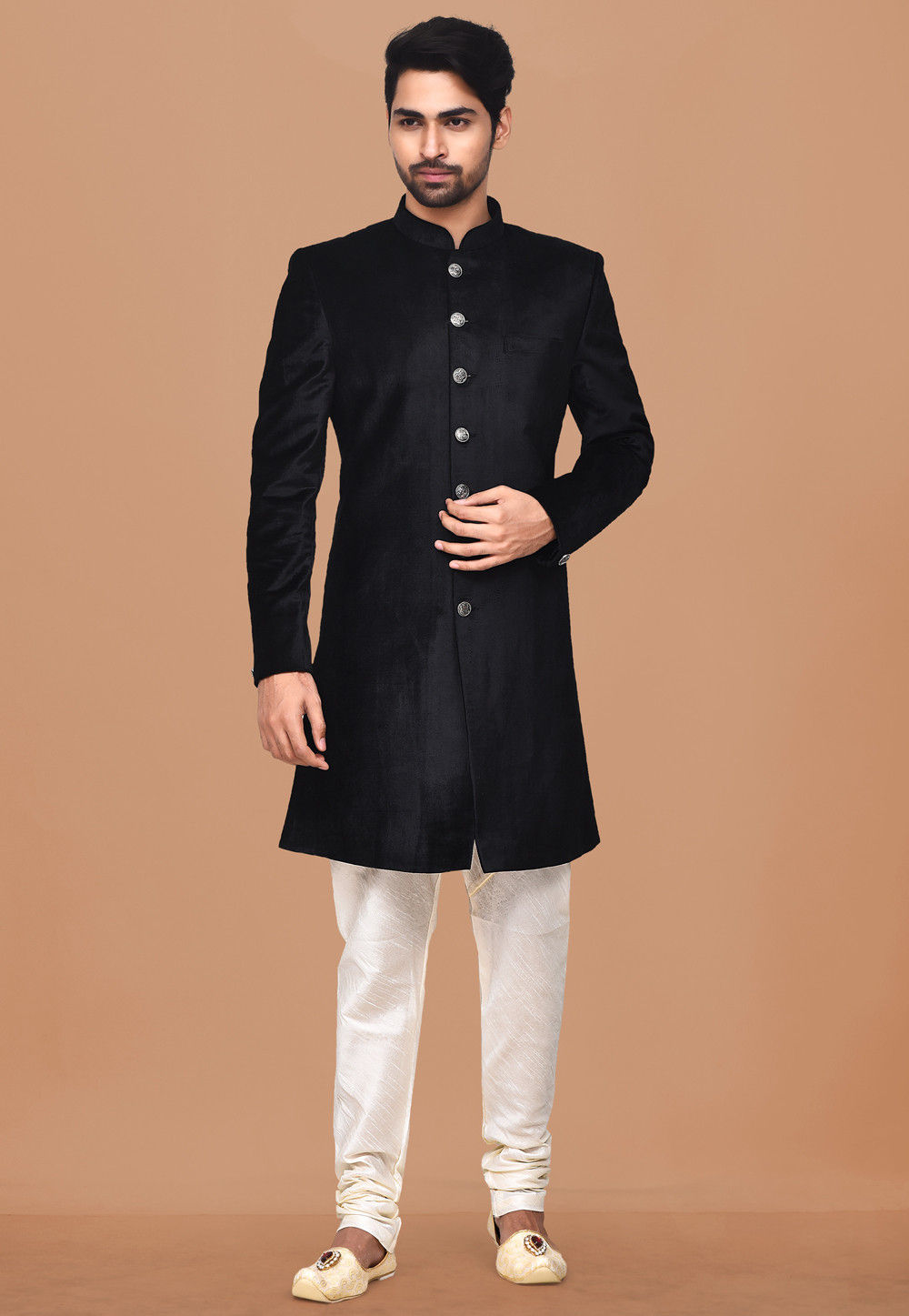 Plain black sherwani cheap