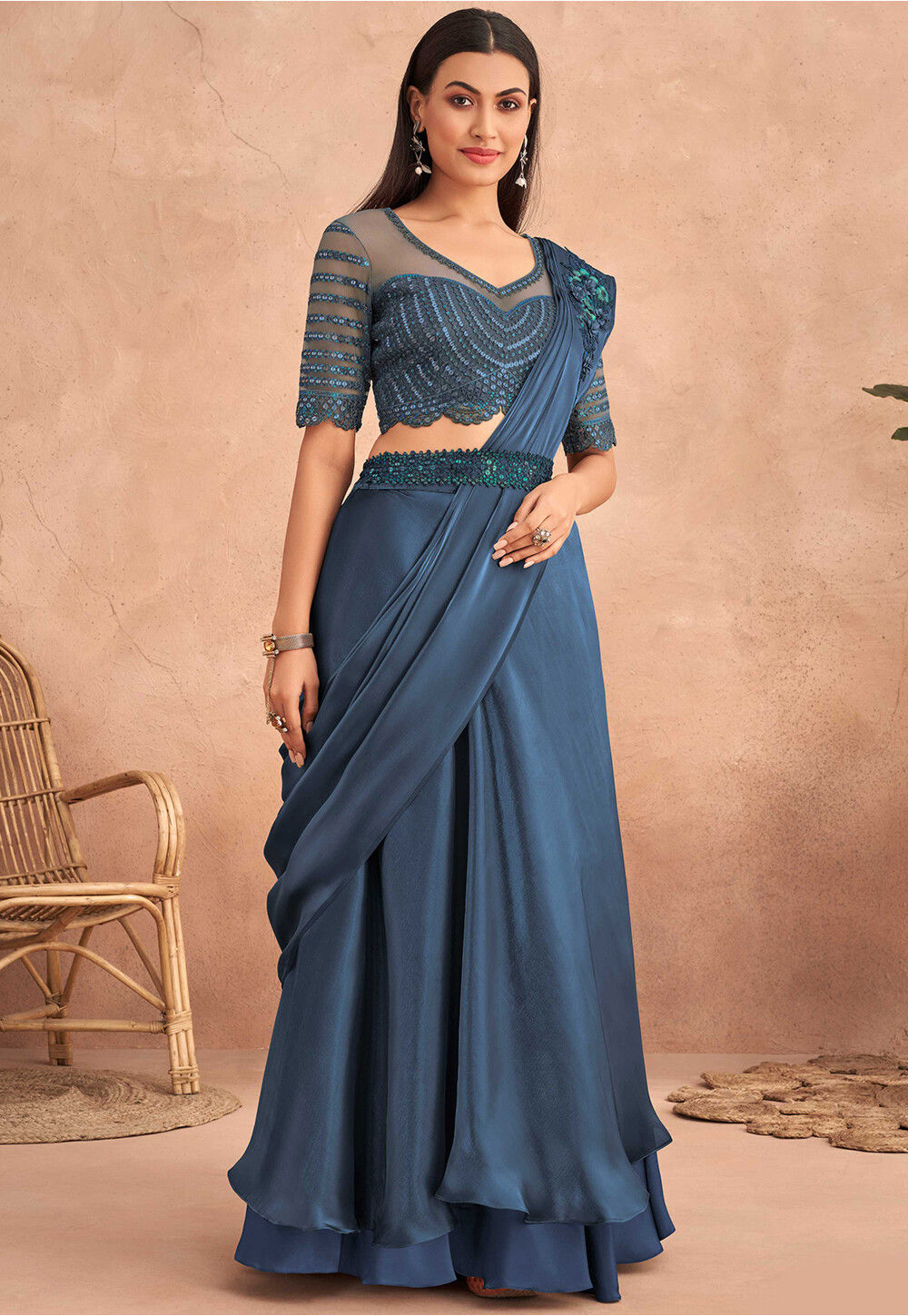 Buy shyamlata Ready to Wear Lehenga Saree Georgette Skirt Pre-Draped  Dupatta for Women |Purple Online at Best Prices in India - JioMart.