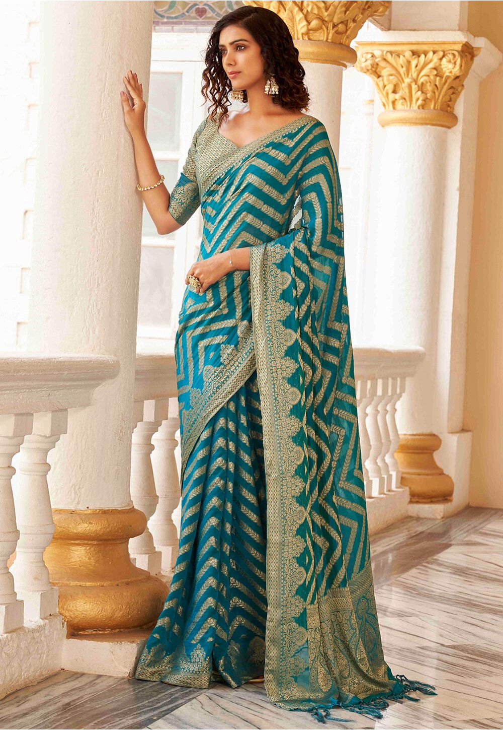 Buy Pre-stitched Art Silk Saree in Teal Blue Online : SFLA891 - Utsav ...