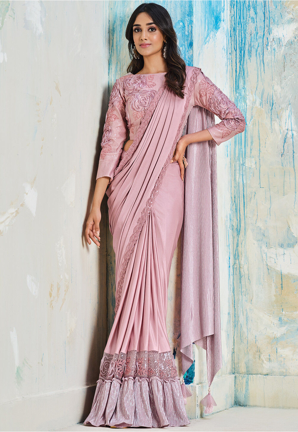 Pink Nena Fashion Women''s Lycra Full Elastic Saree Shapewear
