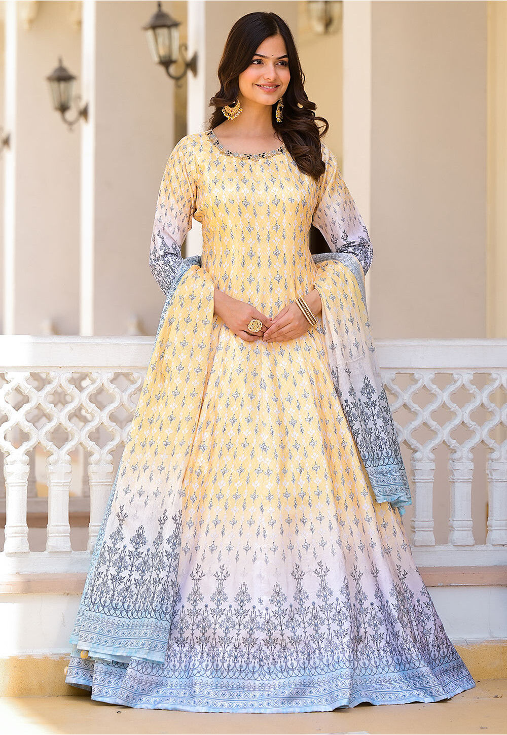 Aafiya Print Veil Suit (Yellow)