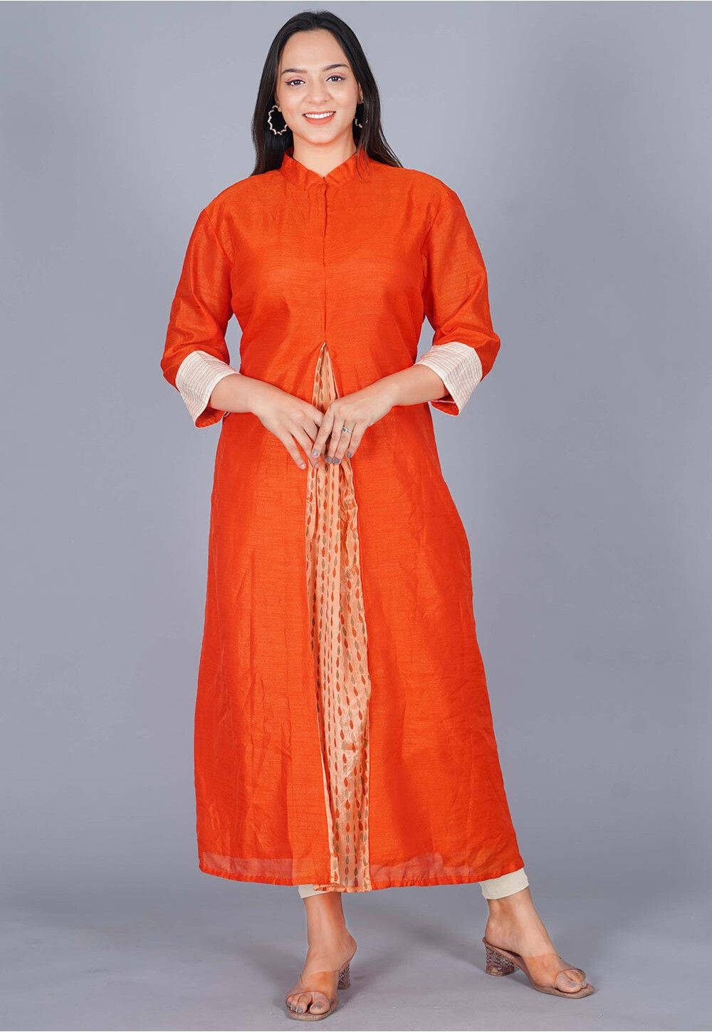 Buy W Orange Zari Topstitched Placket Kurta with Pants (Set of 2) online