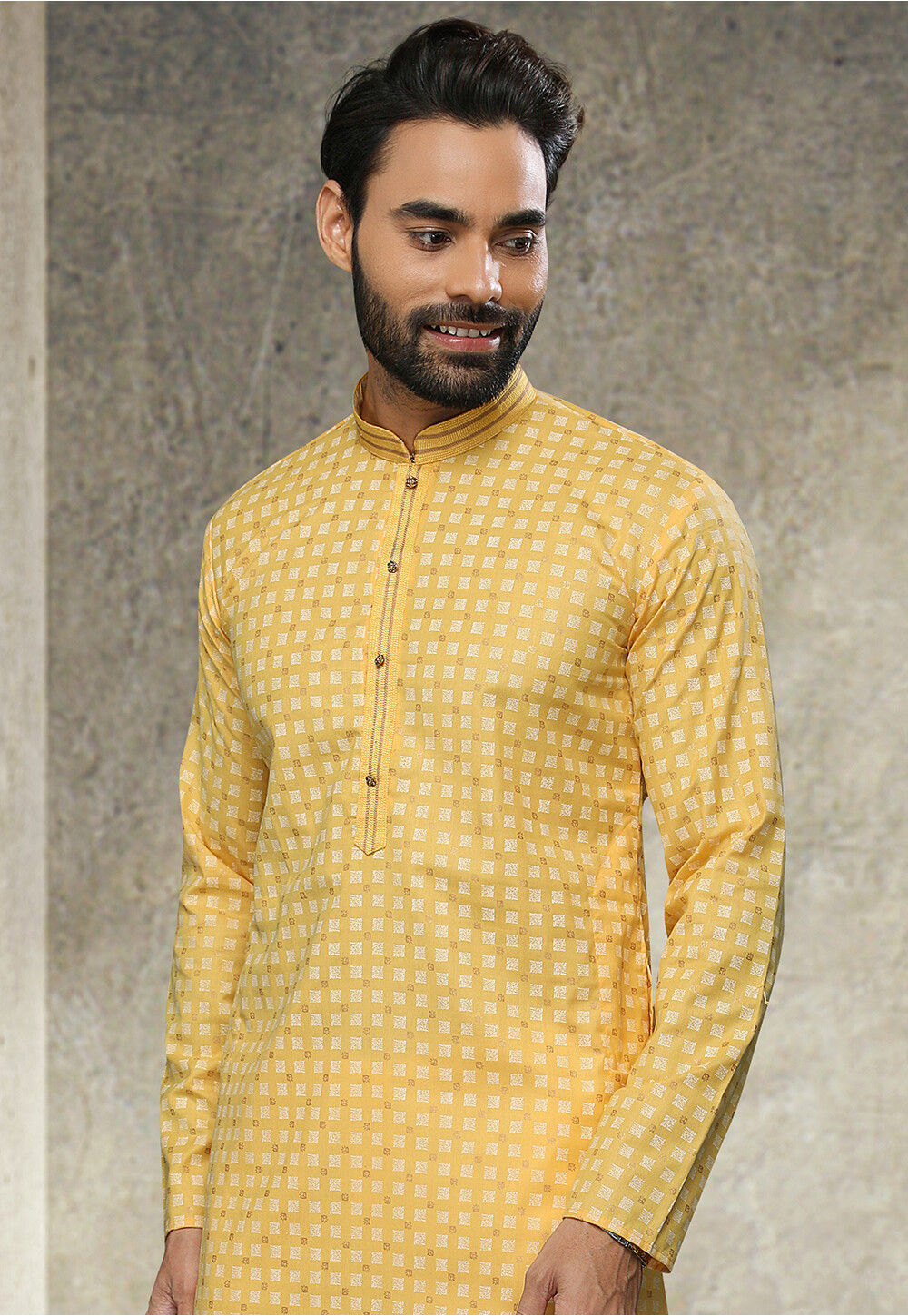 Buy Printed Art Silk Kurta Set in Yellow Online : MLY567 - Utsav Fashion