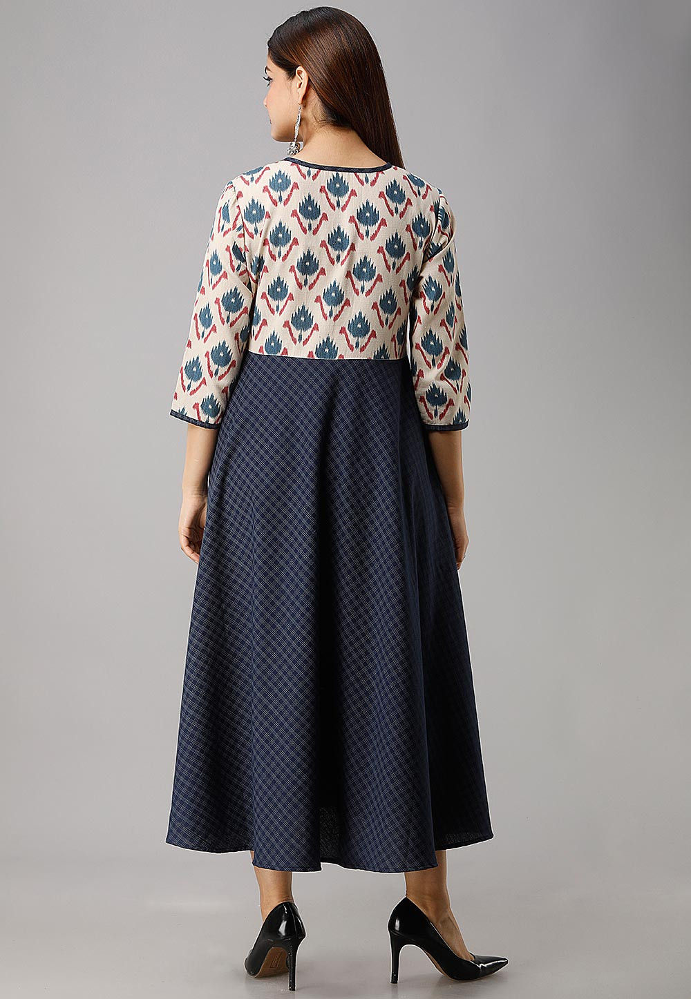 Navy Blue Printed Pure Cotton A-Line Kurta Trouser Set