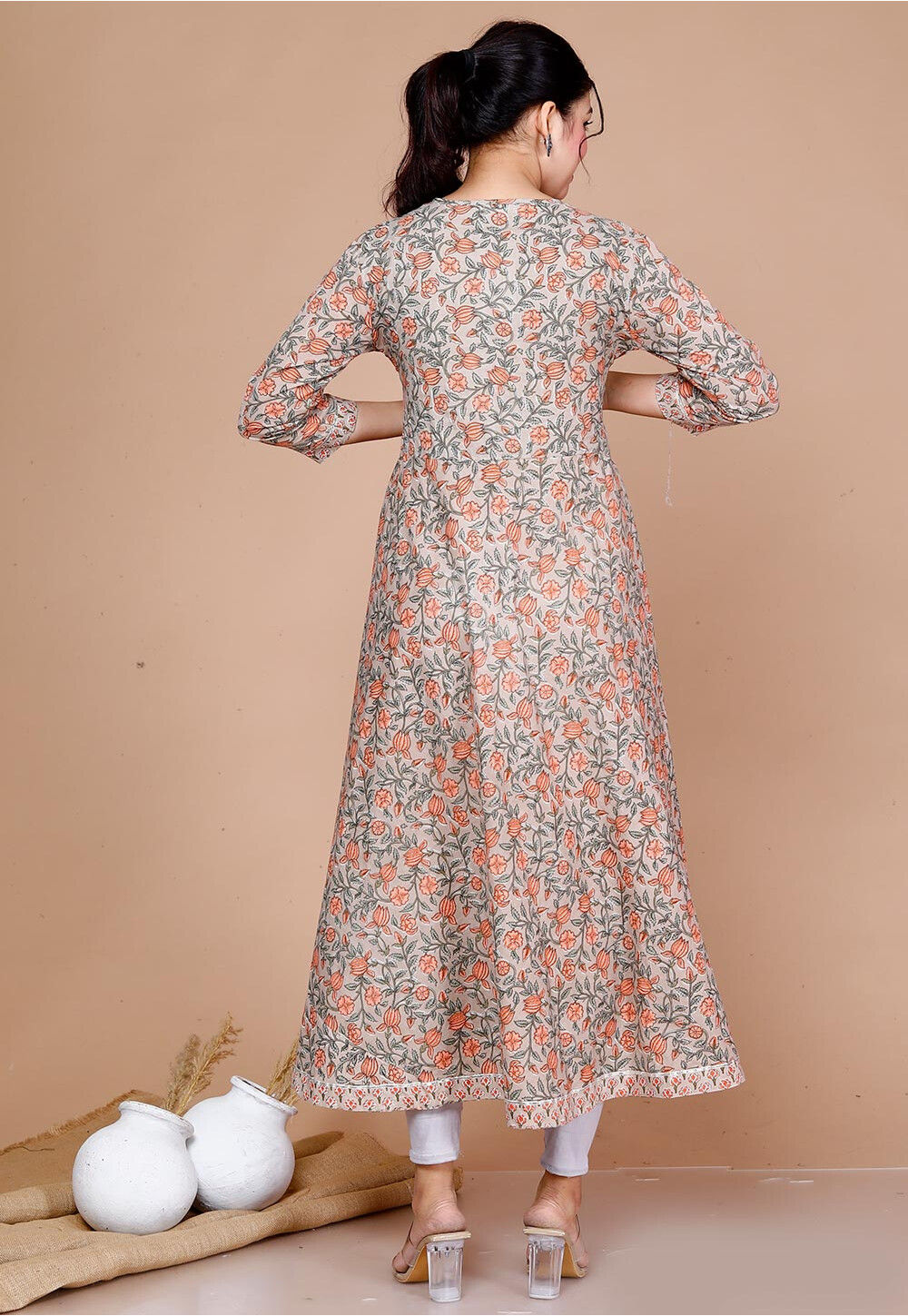 Brown - A-Line Batik Print Cotton Kurta 06