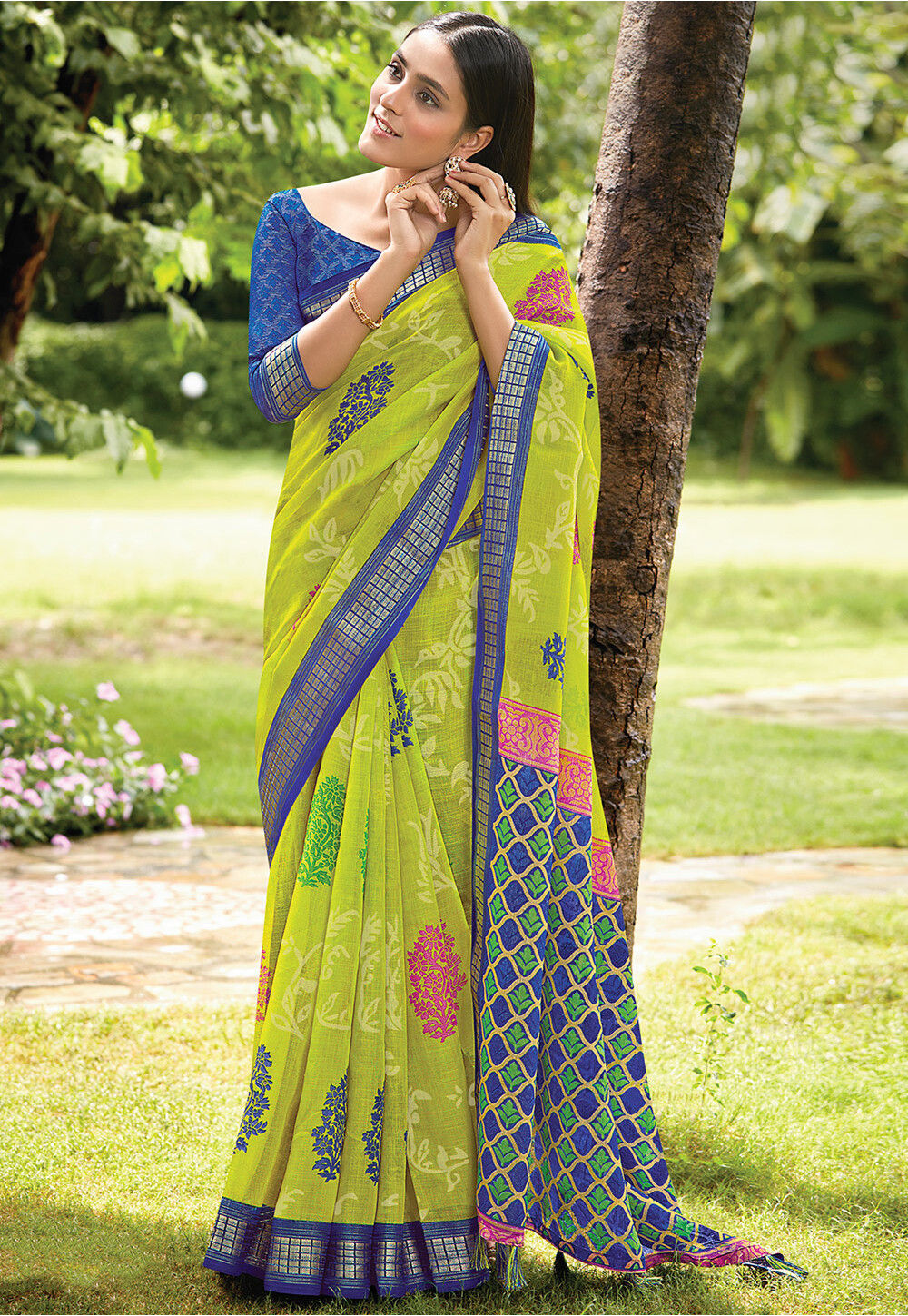 New designer light green color bridal silk saree blouse designs.